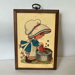 Vintage Little Country Girl Hand Washing Clothes Wall Plaque